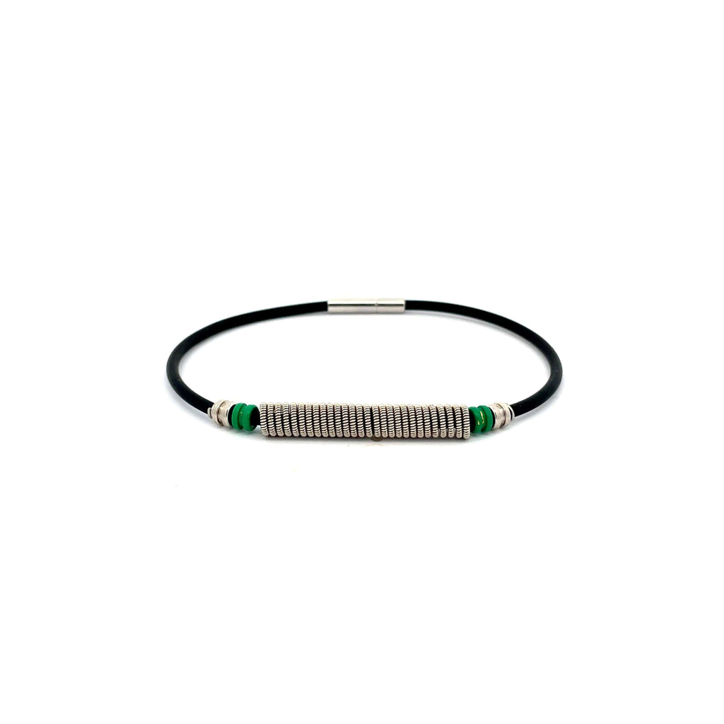 electric guitar string coil bracelet with green ball ends