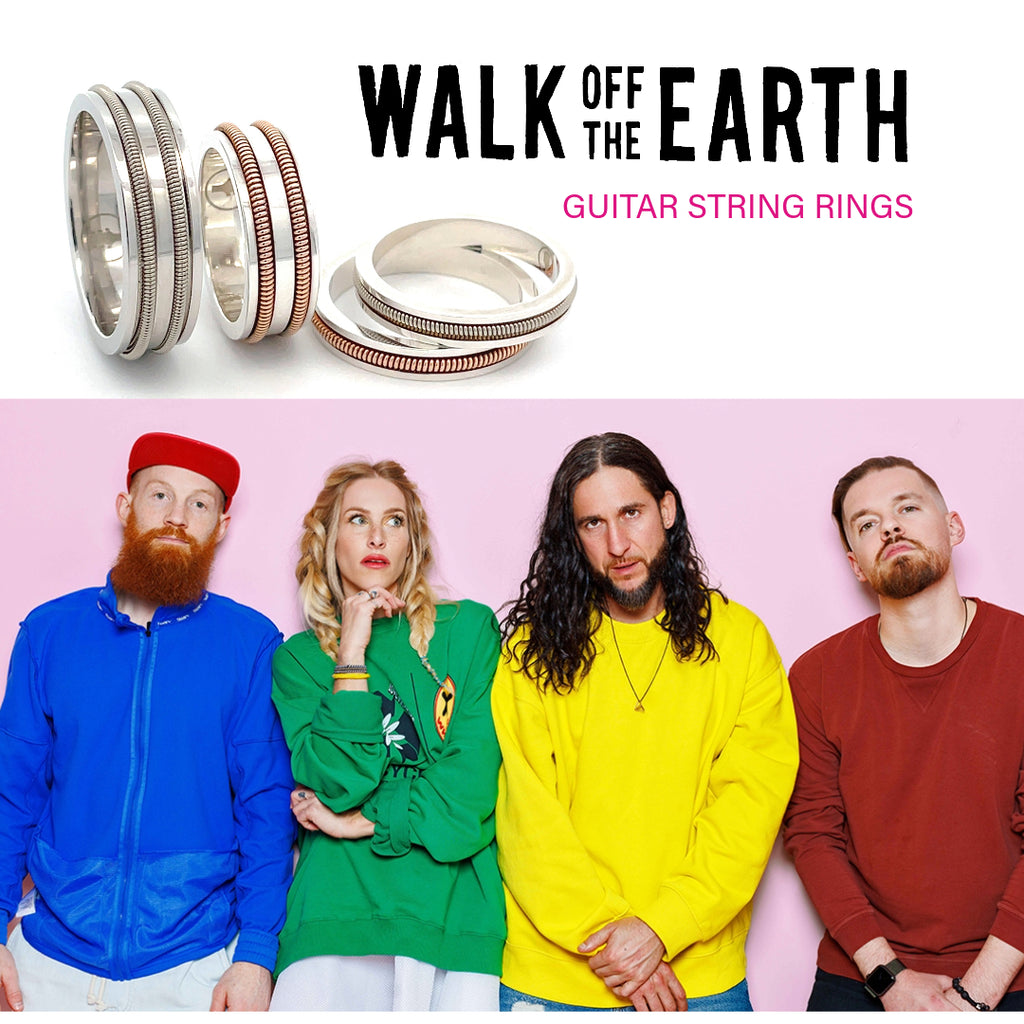 Guitar string rings made from the band, Walk Off The Earth's stage-played guitar strings with a photo of the band memebers