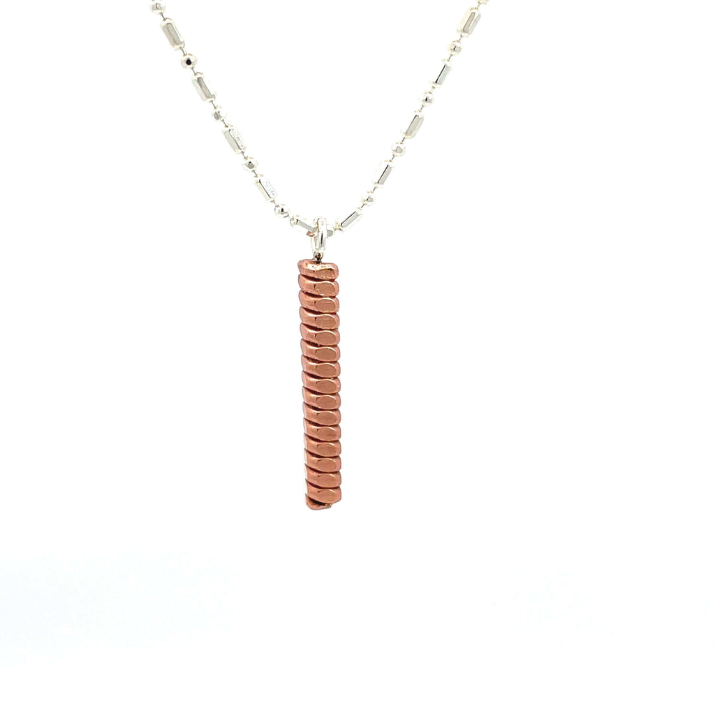 Piano string bar necklace on a silver chain