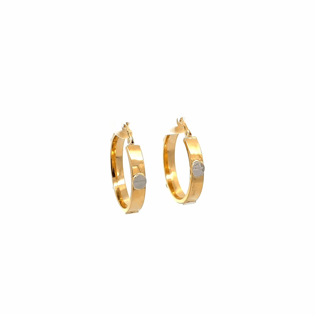 gold hoop earrings with screws on white background