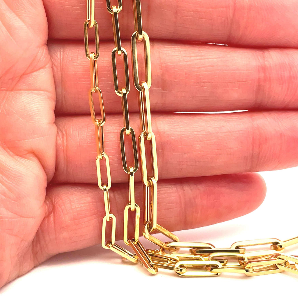 3 sizes of 14k gold paperclip chain with hand