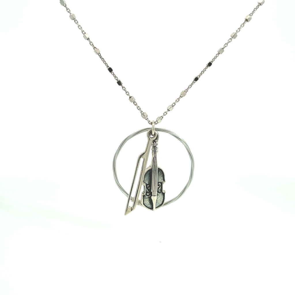 Violin string and silver violin pendant necklace