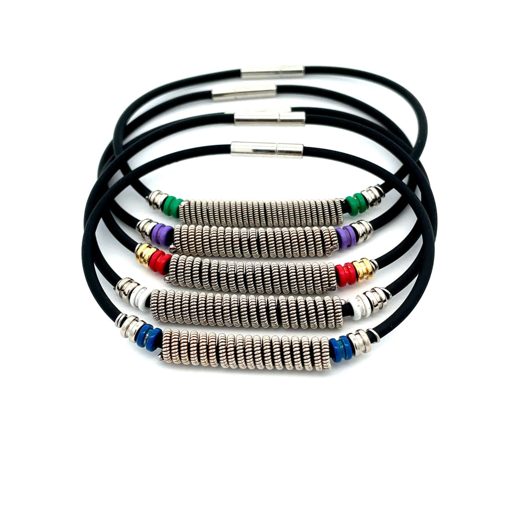 electric guitar string coil bracelets with coloured ball ends
