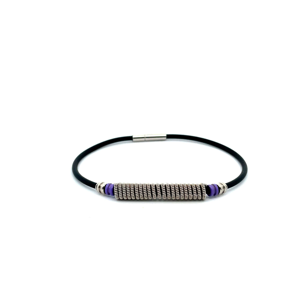 electric guitar string coil bracelet with purple ball ends