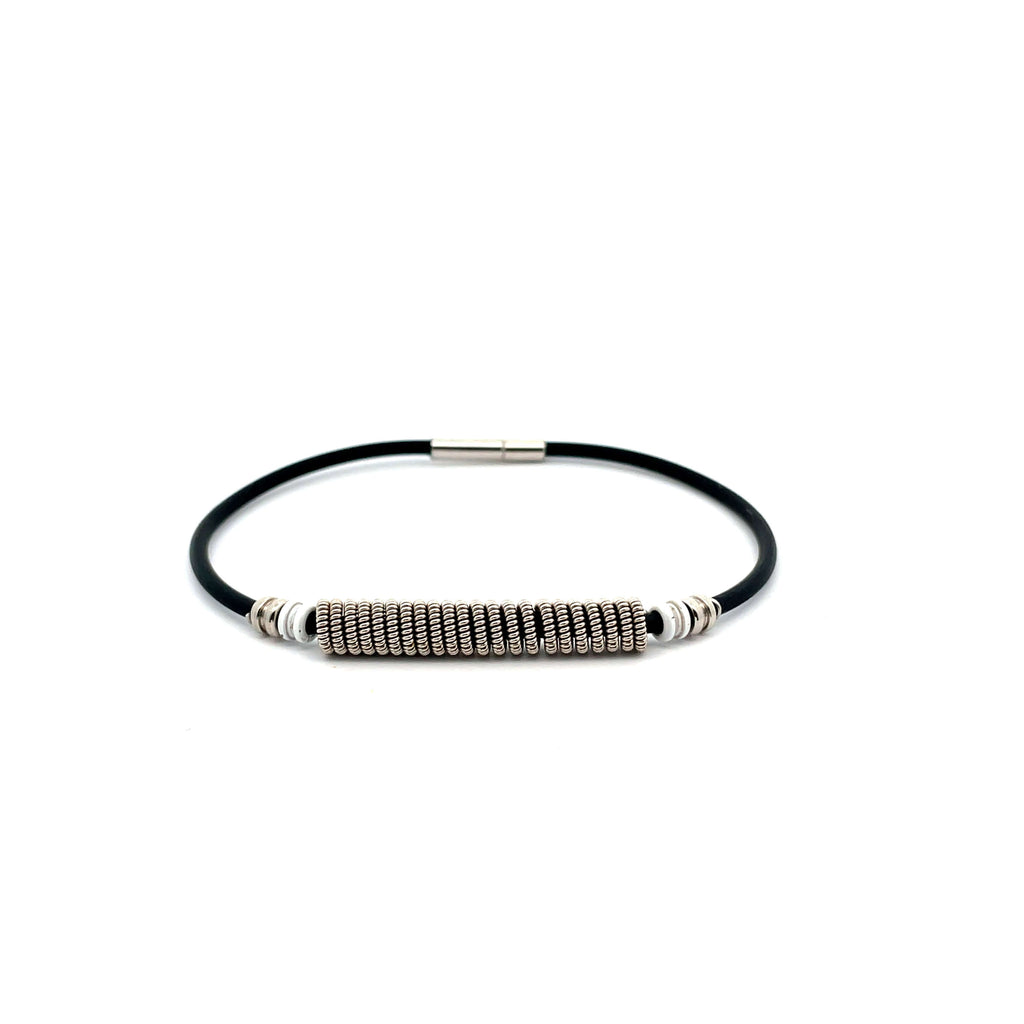 electric guitar string coil bracelet with white ball ends