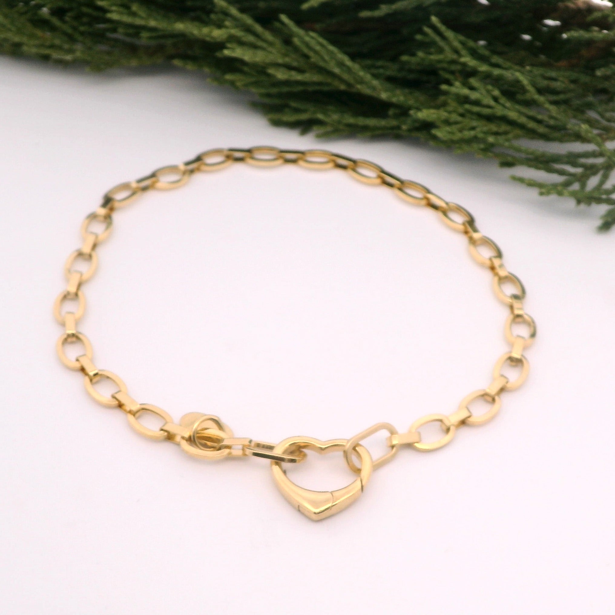 Heart Clasp Mixed Oval Link Bracelet — 10k Gold