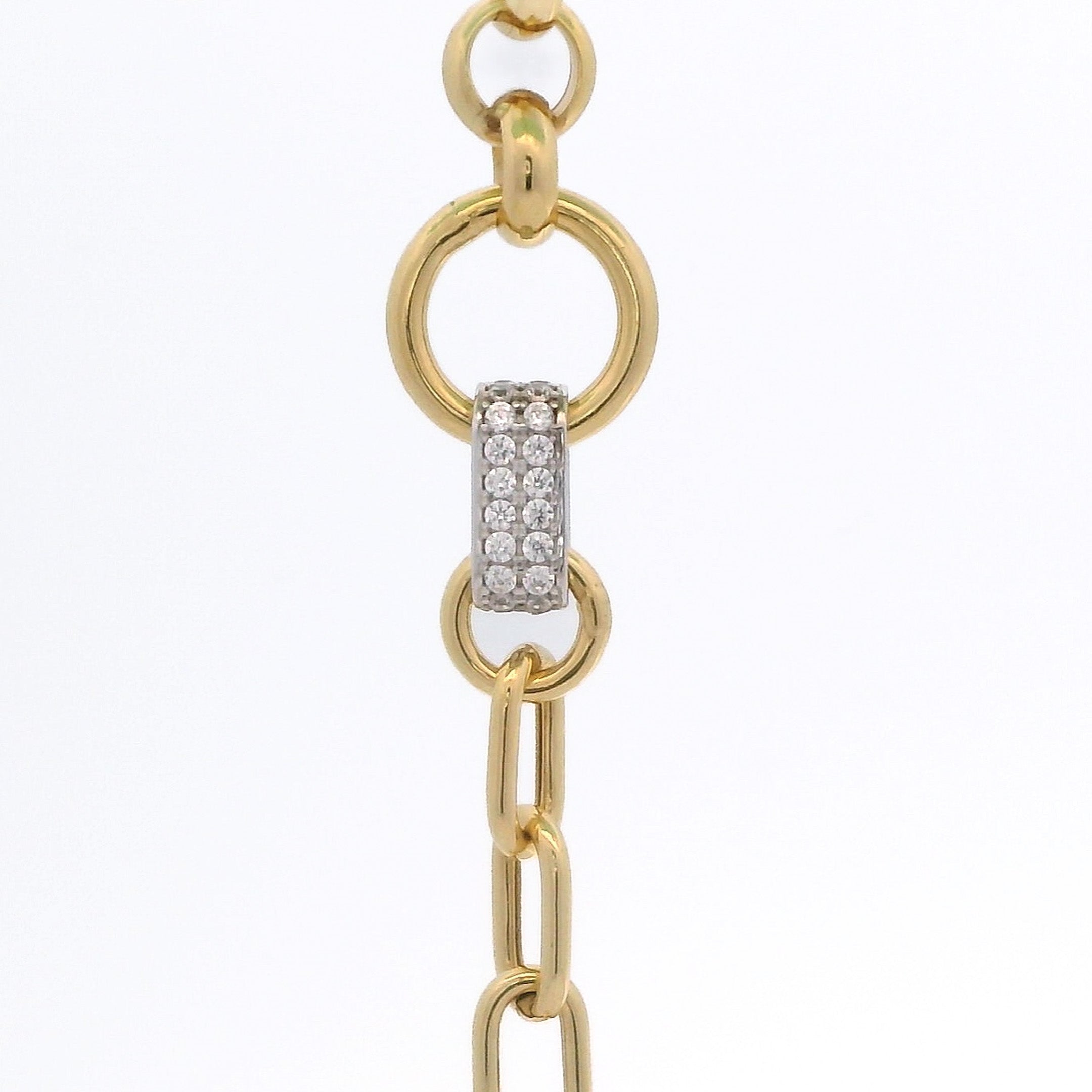 Mixed Rolo Link Bracelet with Pavé Accent — 10k Gold