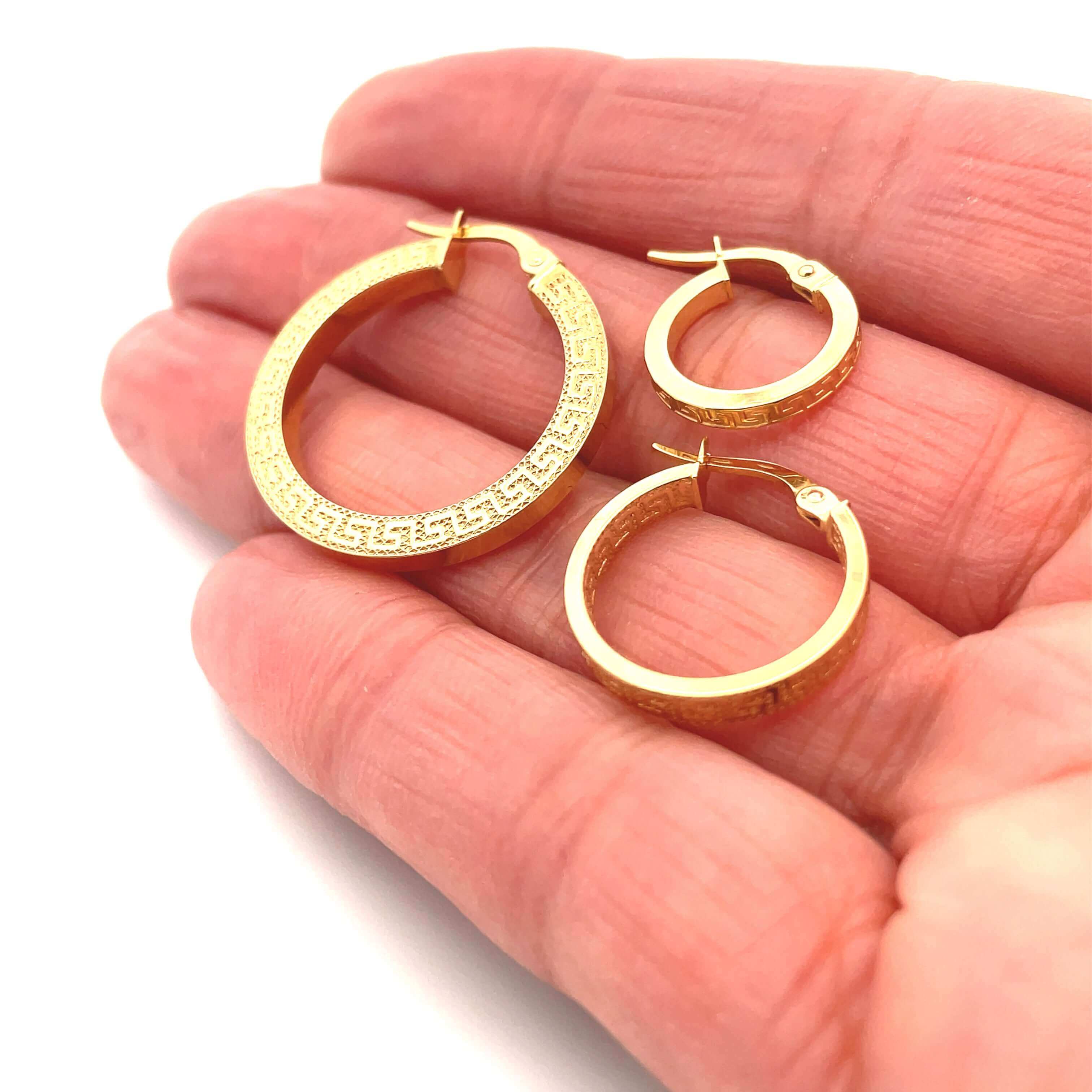 3 styles of good greek key hoops on a