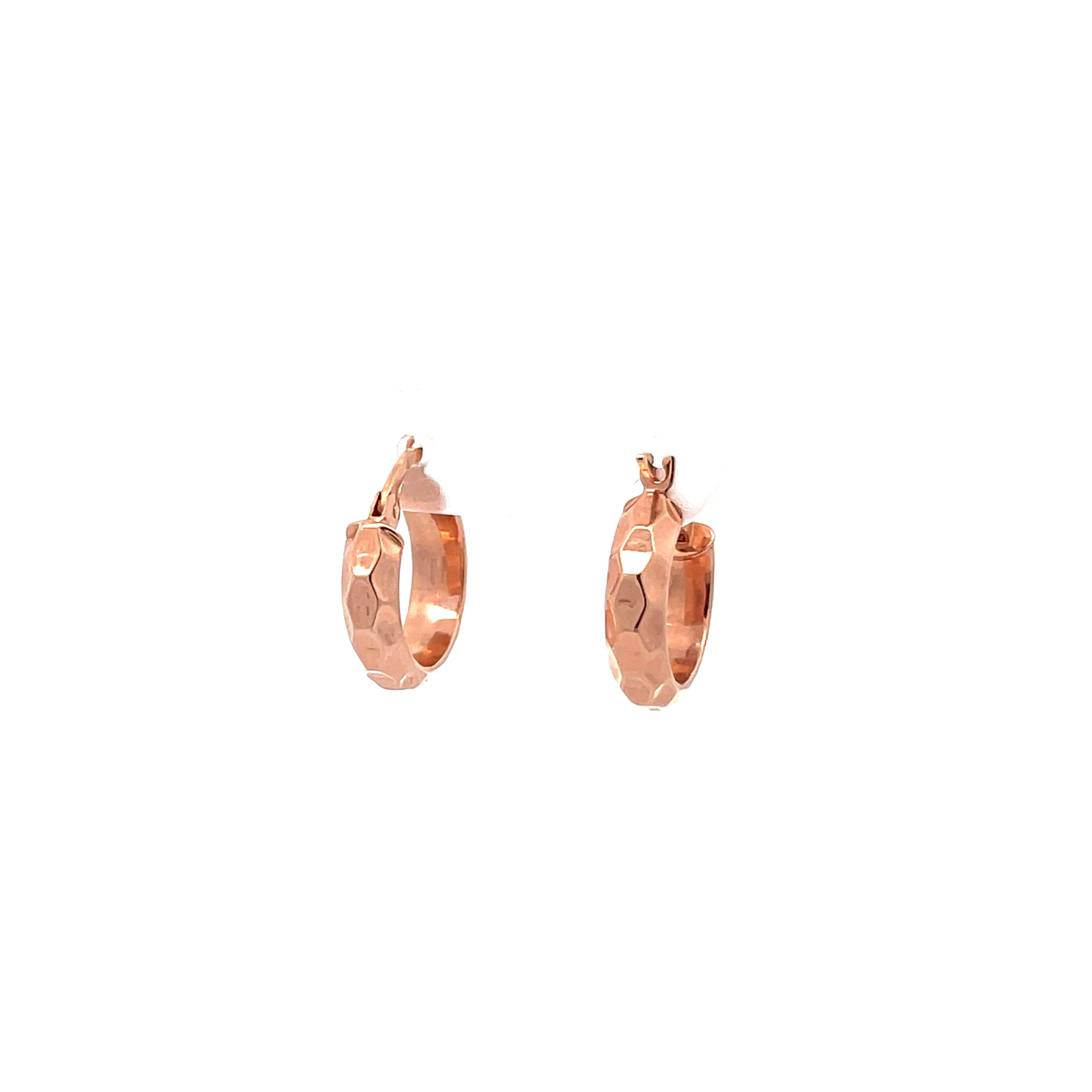 Rose gold Honeycomb hoop earrings on a white background