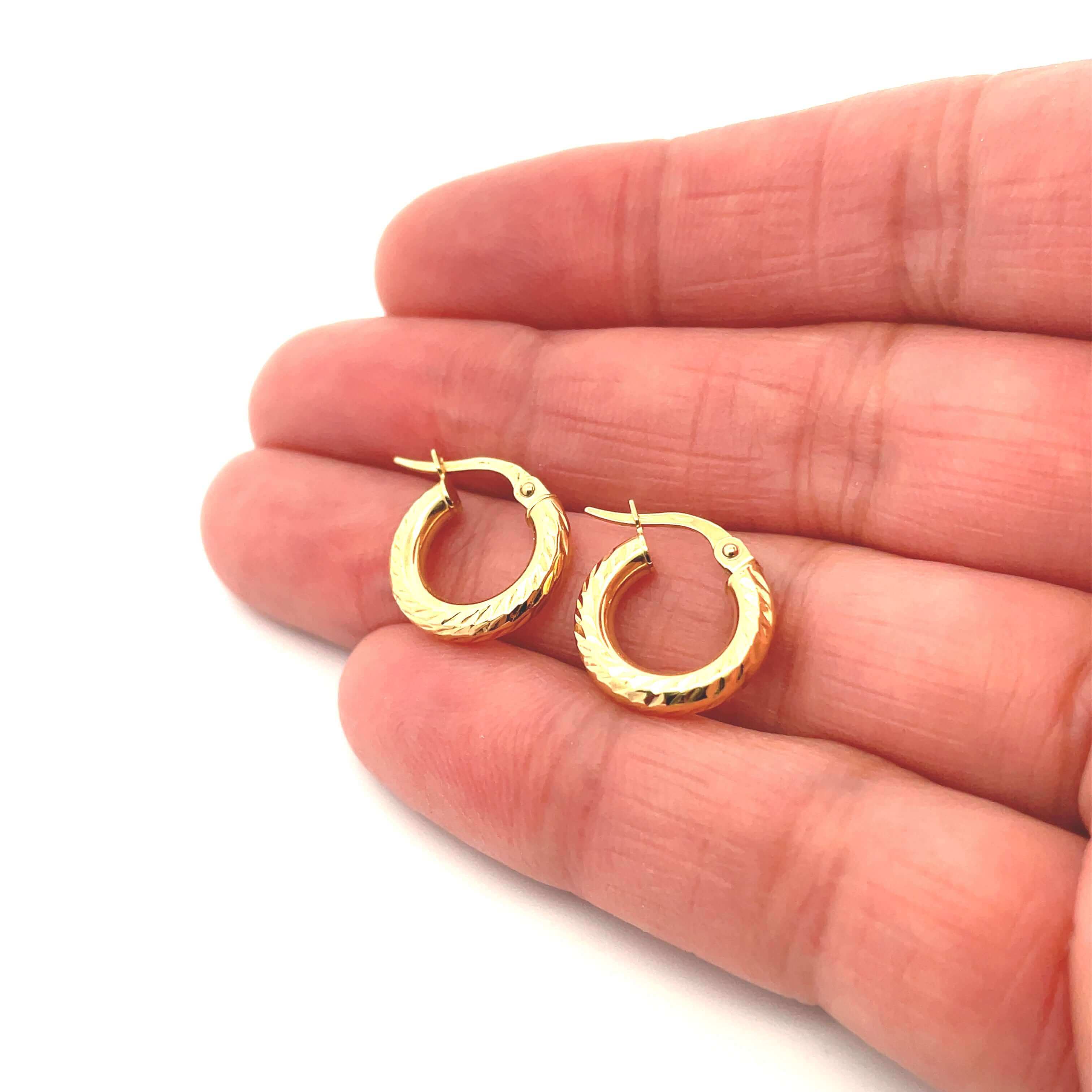 10k diamond cut hoops on hand