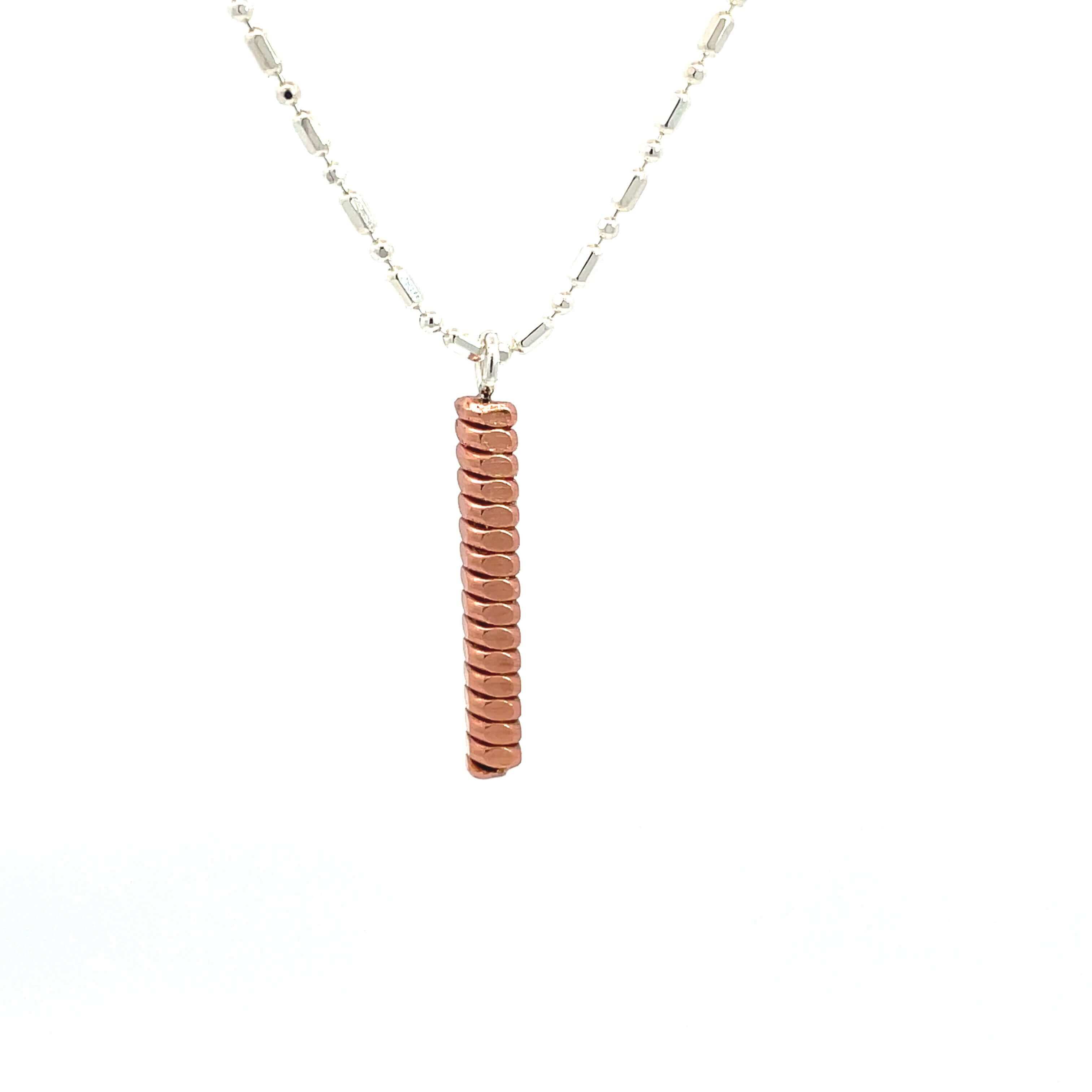 Piano string bar necklace on a silver chain