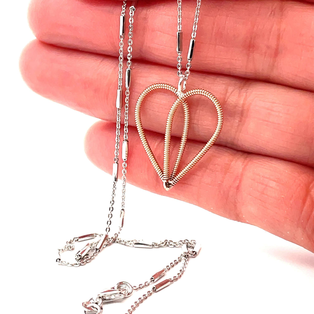 guitar string heart necklace on white gold chain