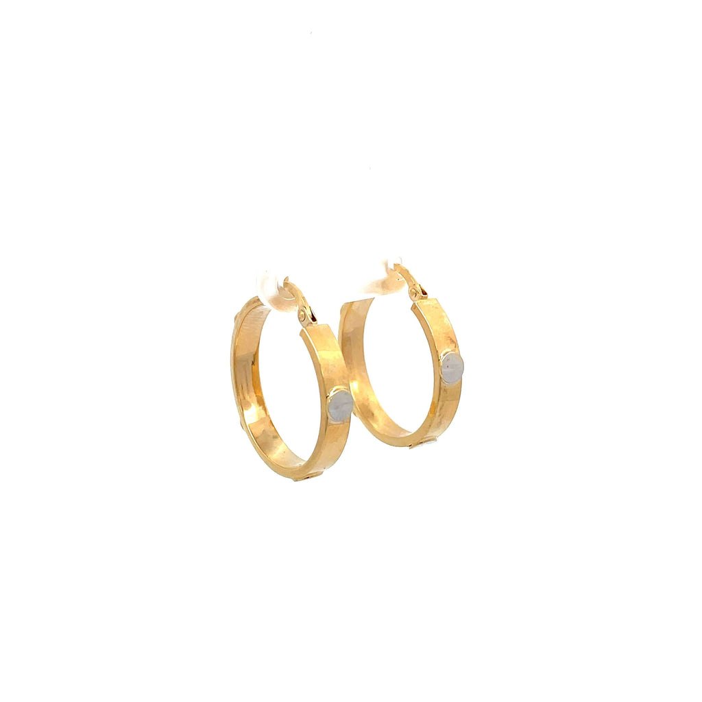 gold hoop earrings with screws on white background