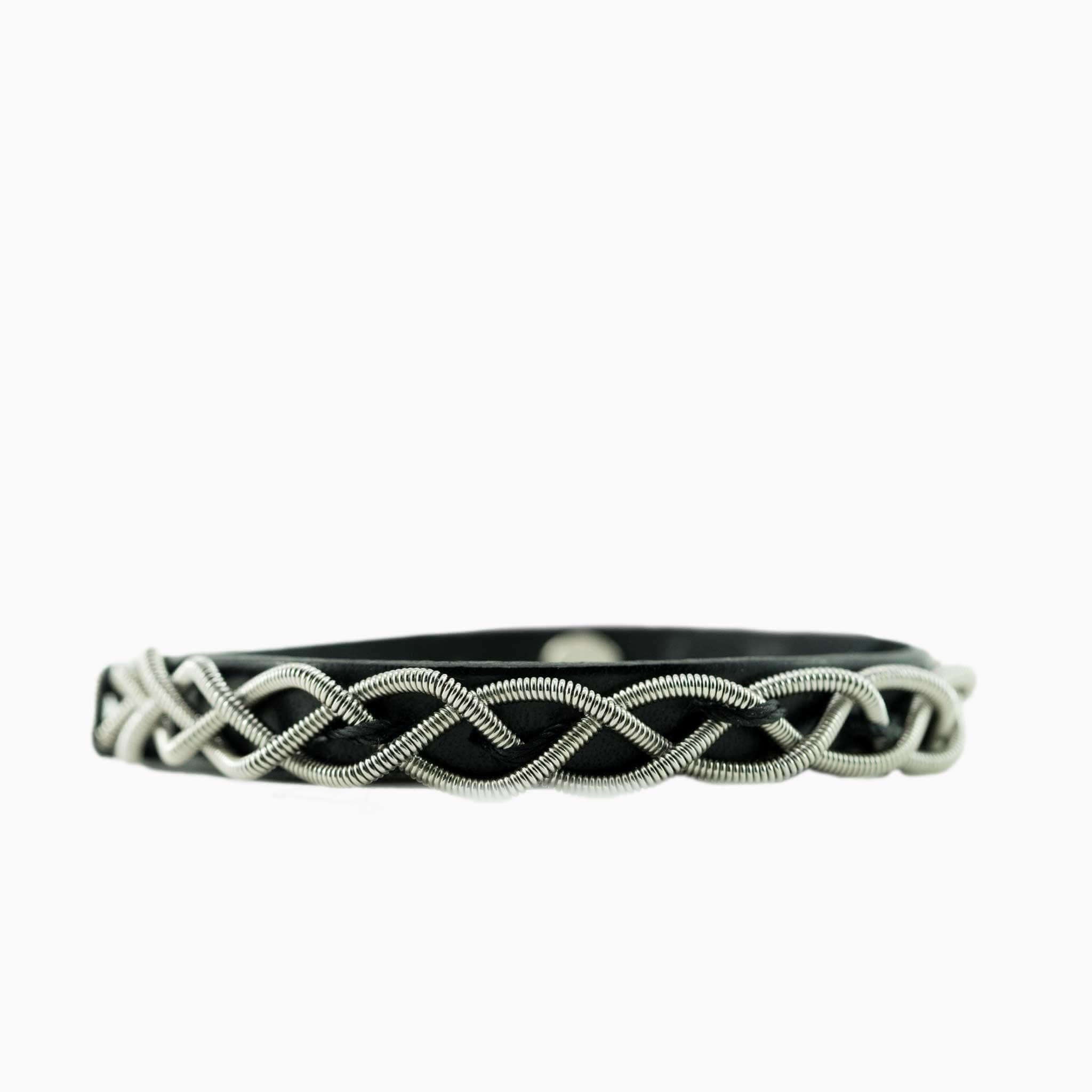Electric Bass Guitar String and Black Leather Bracelet