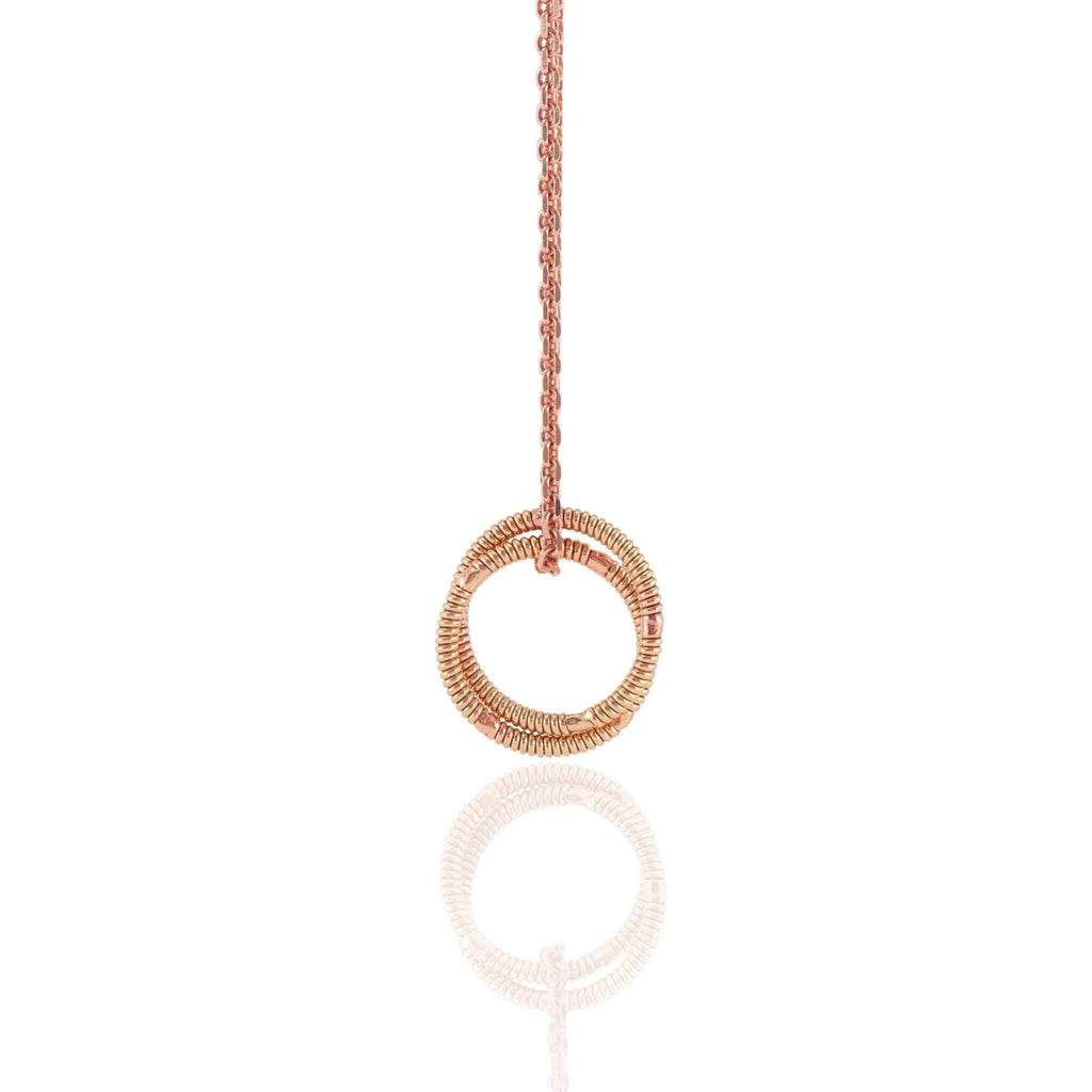 Bronze guitar string necklace on solid 10k rose gold chain