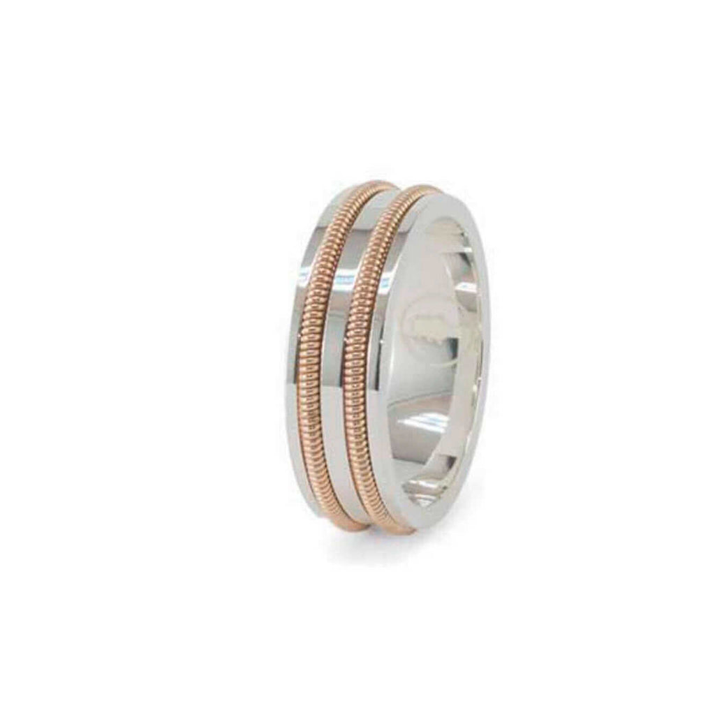 Silver ring with 2 rows of embedded acoustic guitar string