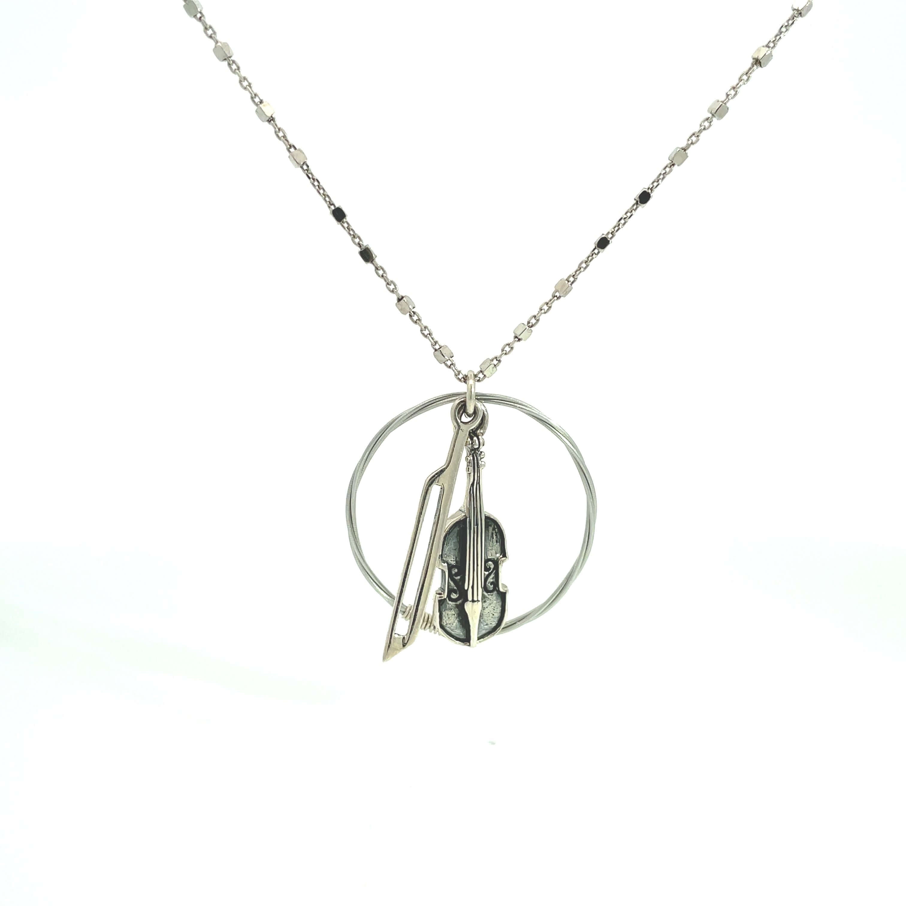 Violin string and silver violin pendant necklace